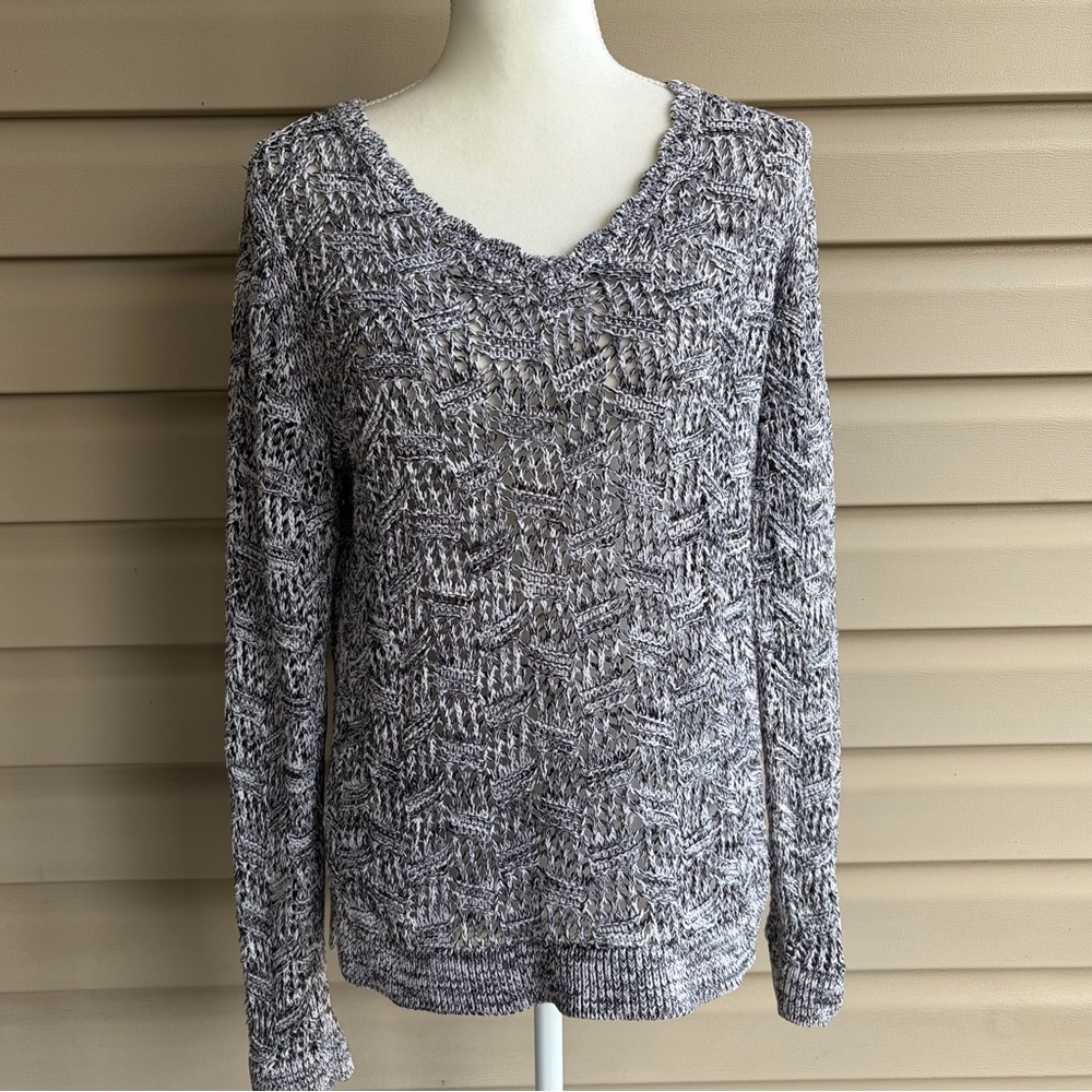 •LOFT•  Open-Weave Marled V-Neck Sweater - Size Large